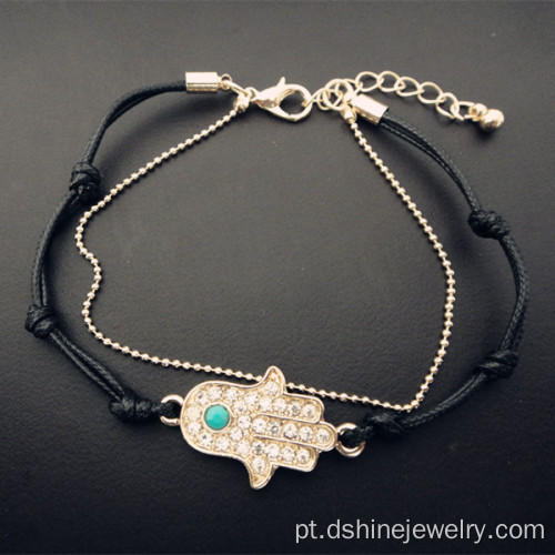 Mão de Hamsa pulseira encanta pulseira de couro de cadeia de mau-olhado